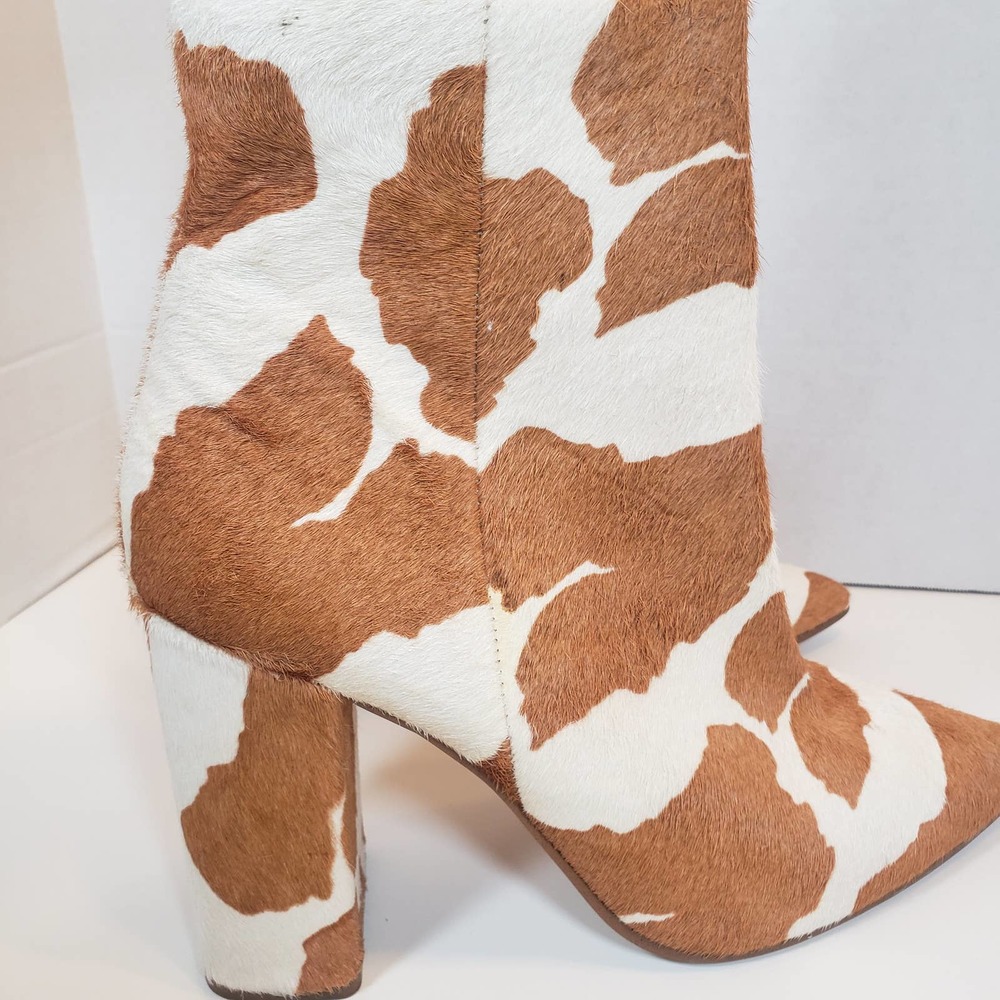 Steve Madden Fur Ankle Boots Sz 11 Point Toe Cow Calf Pony Print Noticed C - Picture 2 of 10